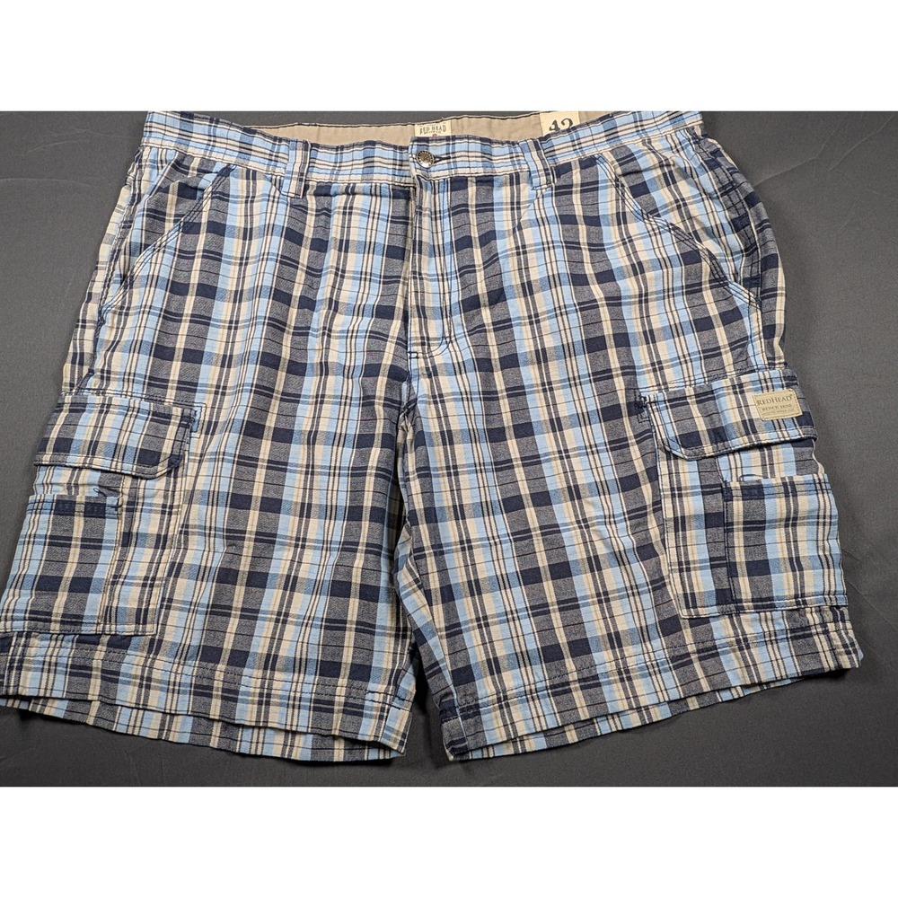 RedHead Mens Plaid Cargo Shorts Blue Tan Size 42 Outdoor Hiking Casual